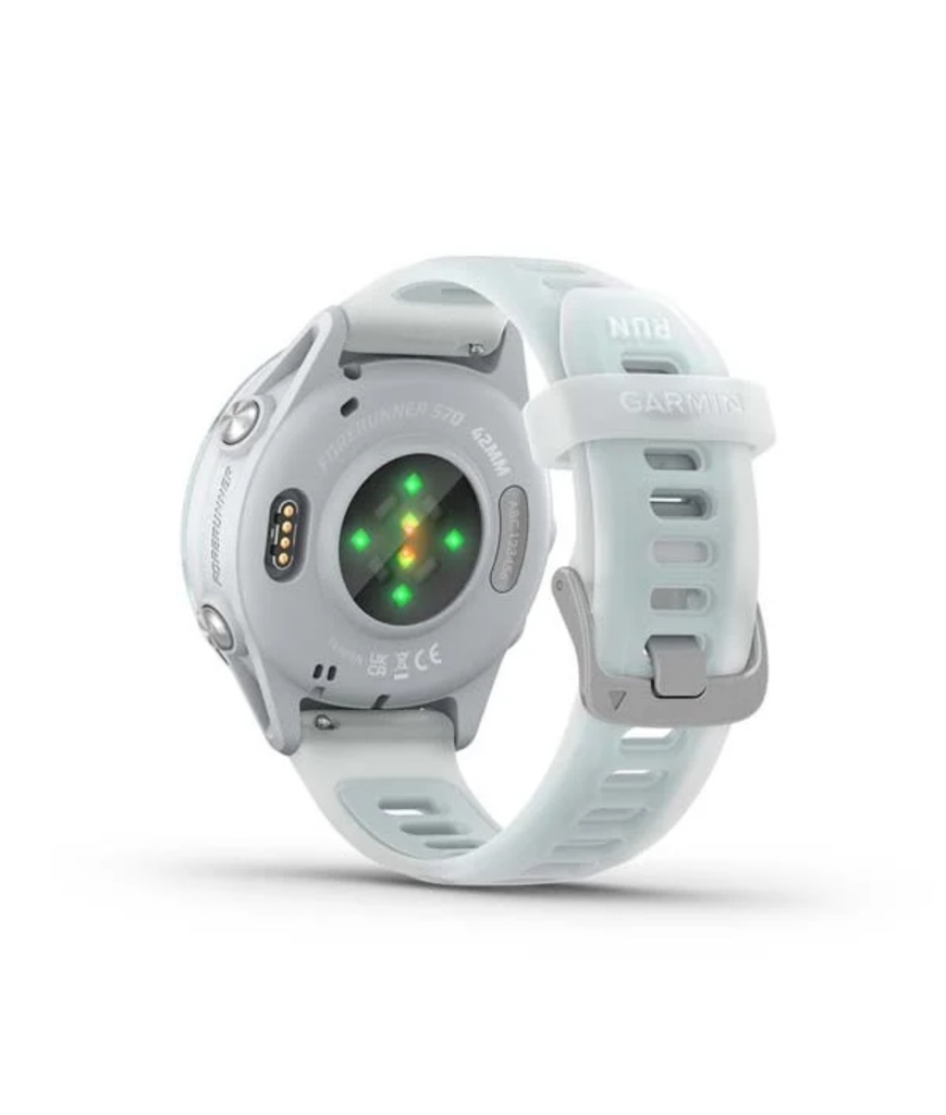Forerunner 570 - 42mm Wifi, GPS (WHITESTONE/CLOUDBLUE) | Free AfterShockz Open Run
